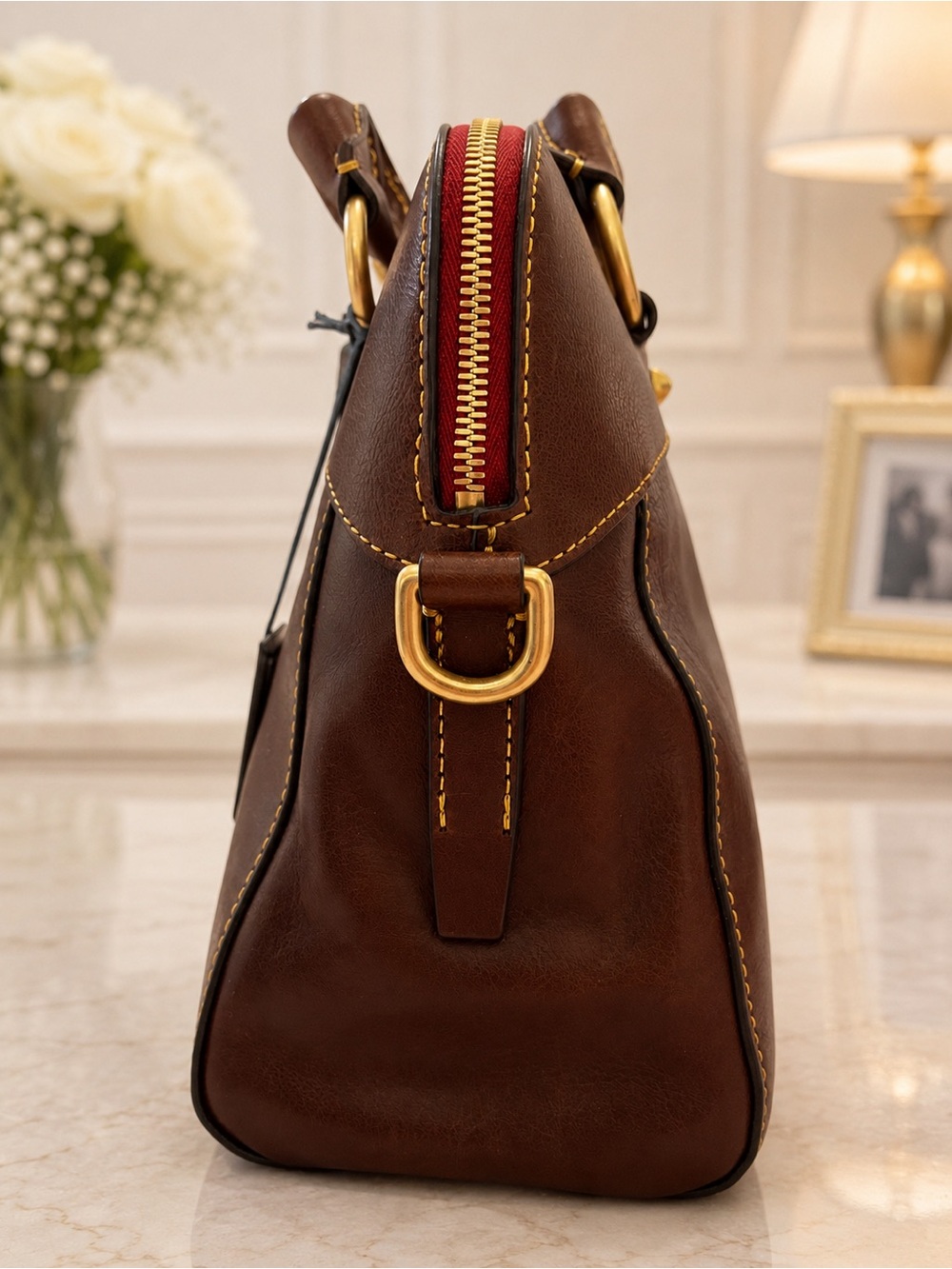NWT, CHESTNUT Dooney & Bourke Florentine Leather Cameron Satchel - Picture 3 of 11